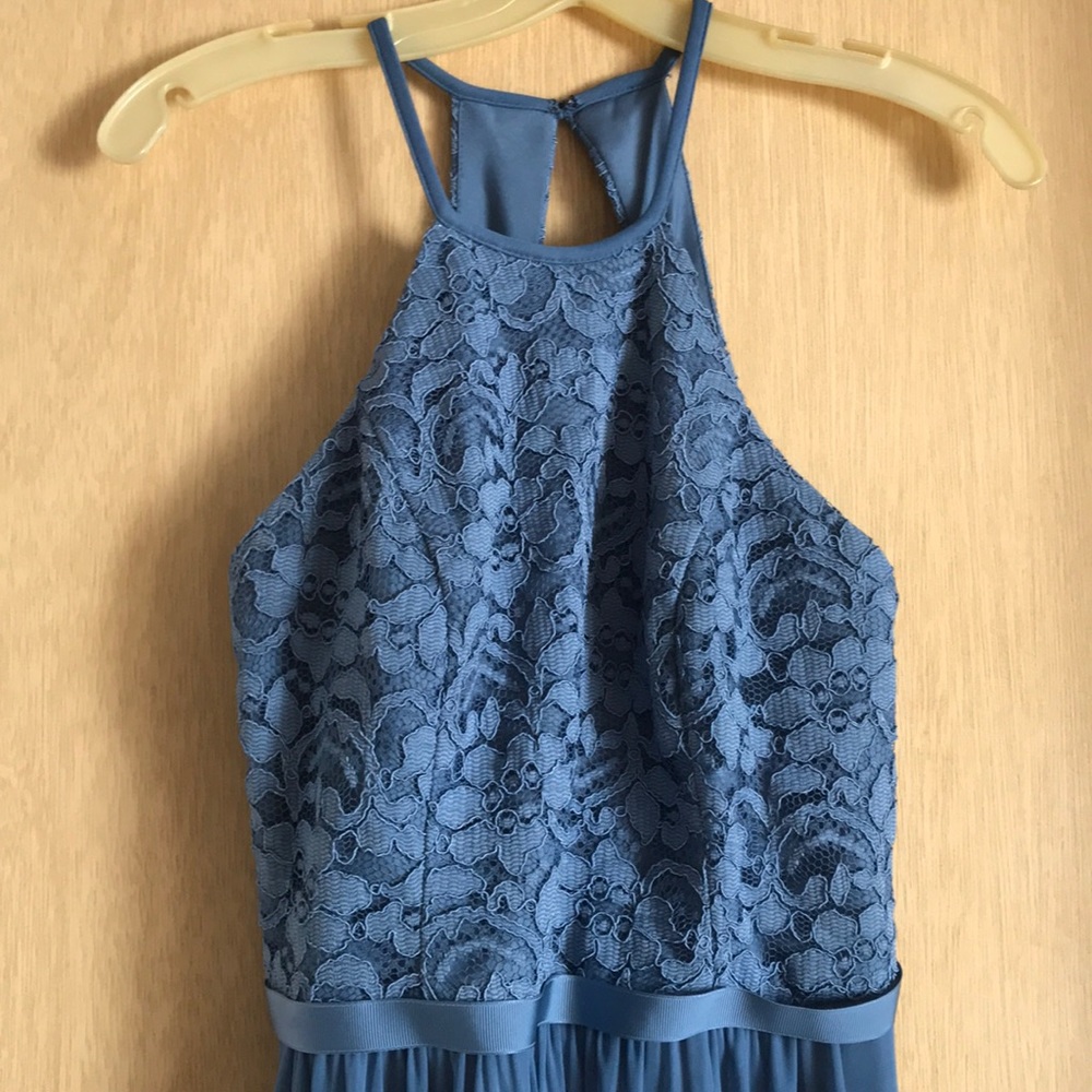 David’s bridal F19608 steel blue bridesmaids dress - Picture 3 of 8